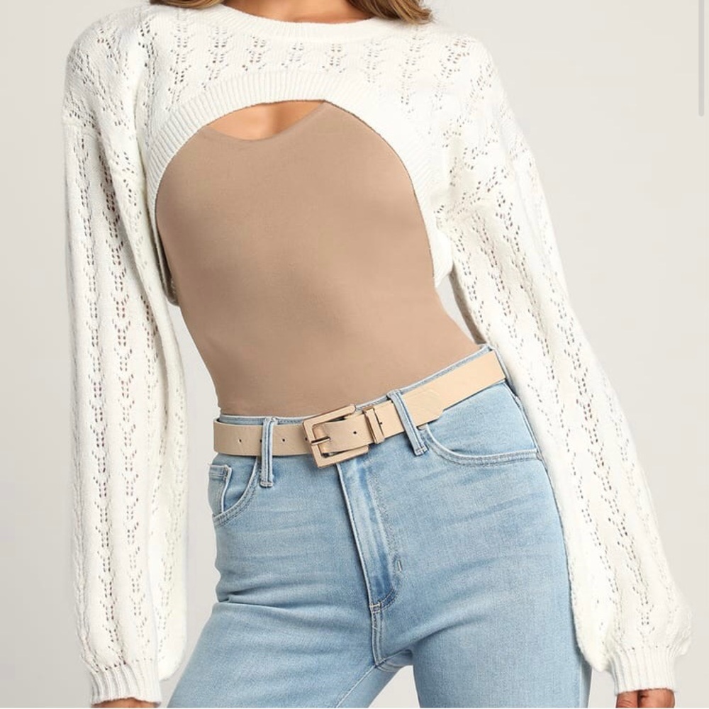 Lulus White Knit Long Sleeve Shrug Sweater